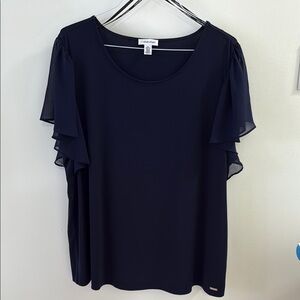 Calvin Klein Navy Blue Flutter Sleeve Blouse 2X Excellent Condition 10/10